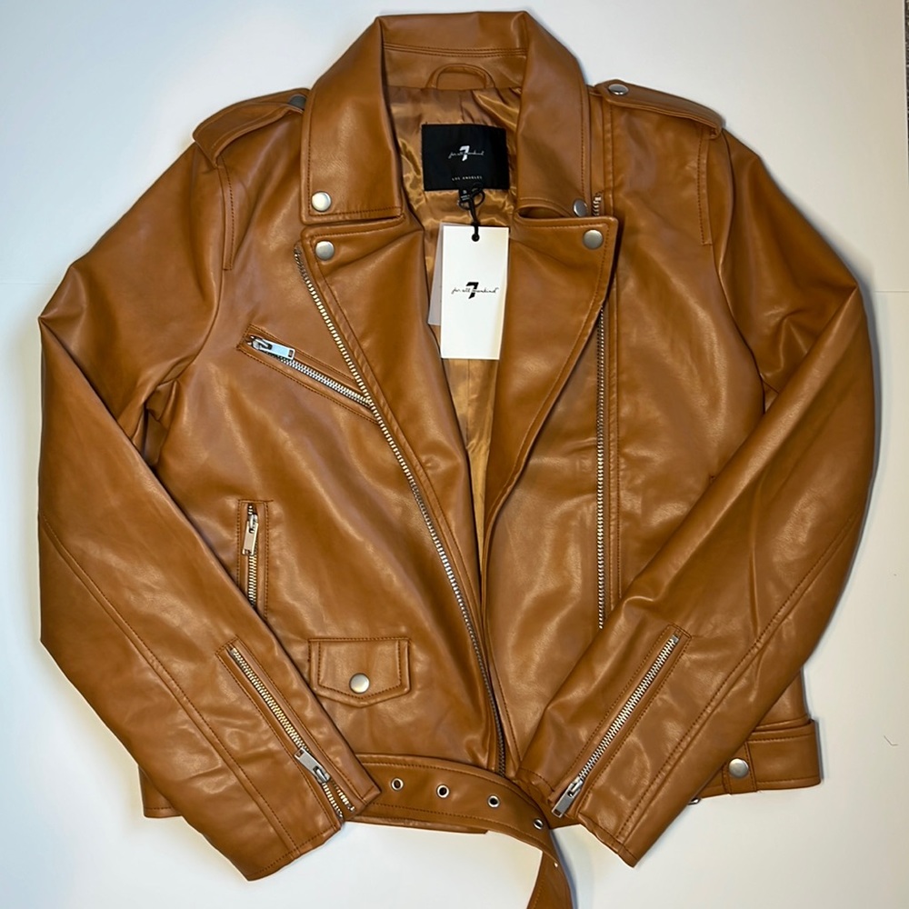 7 for all mankind faux leather camel jacket